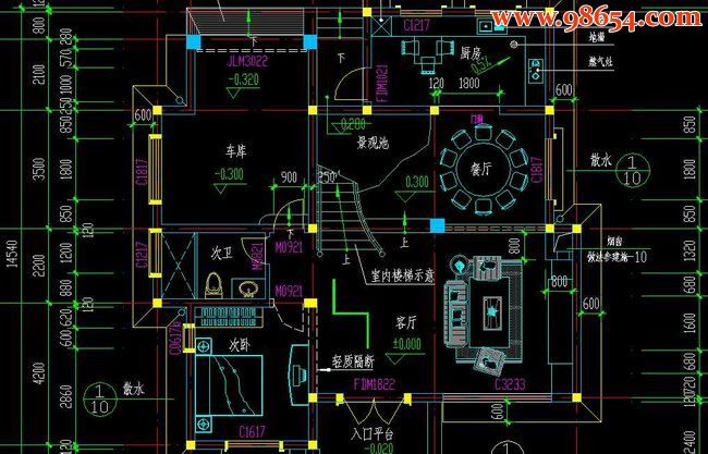 江南二层双露台私建别墅户型图一楼平面图