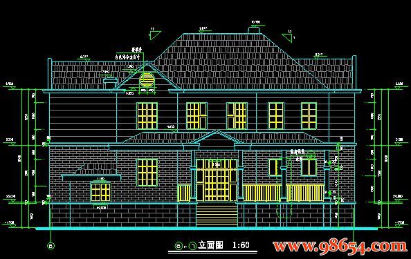 首层面积269平方米2层带地下室别墅设计图正立面图