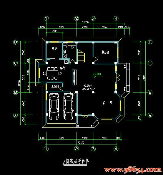 首层面积156平方米3层独栋自建住宅别墅设计施工图一楼平面图