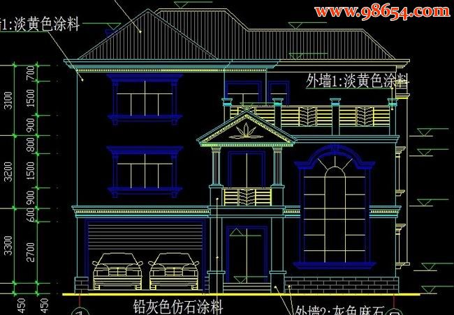 某地三层别墅CAD图正立面图