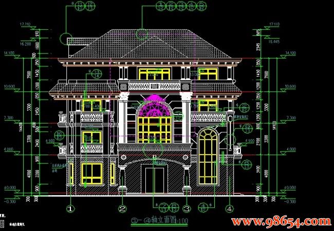 首层面积268平方米四层别墅设计图正立面图