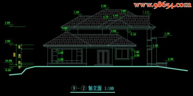 两层4室3厅4卫农村独栋私人住宅施工图正立面图