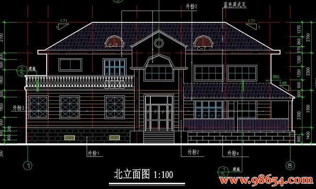 首层面积374平方米2层岛上别墅度假区C座正立面图