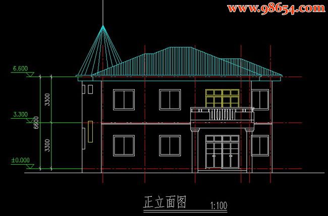 某地二层别墅CAD图纸正立面图