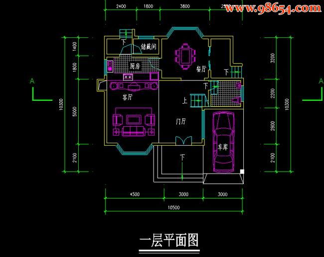 首层108平方米三层居民豪华别墅一楼平面图